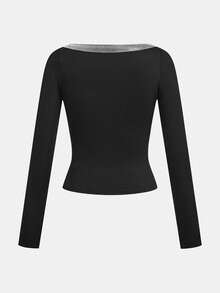 Maija Women's Elegant Rhinestone Embellished Long Sleeve Fitted T-Shirt, Spring/Autumn