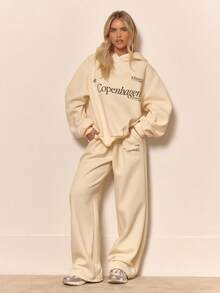 MUSERA Áo Hoodie Oversized in hình họa tiết dễ thương, cá tính, ấm áp, thường ngày, sạch sẽ, phong cách thường ngày, màu vàng bơ, phong cách đồng quê, quý tộc cổ điển, màu caramel, mùa xuân, ngày lễ tình nhân. - Vàng nhạt - Xem 5