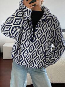 DAZY 复古印花保暖宽松休闲街头风长袖套头卫衣，女款，秋冬款 - 黑色 - 查看 3