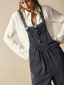 Bohemela Combinaison ample en tricot de couleur unie pour femmes - Noir - Voir 2