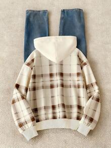 Resyla Women's Casual Collegiate Style Patterned Print Drop Shoulder Loose Fit Thermal Lined Sweatshirt, Autumn/Winter