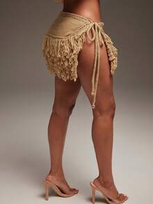 Denimoi 系带流苏细节毛衣迷你裙 - 棕色 - 查看 1