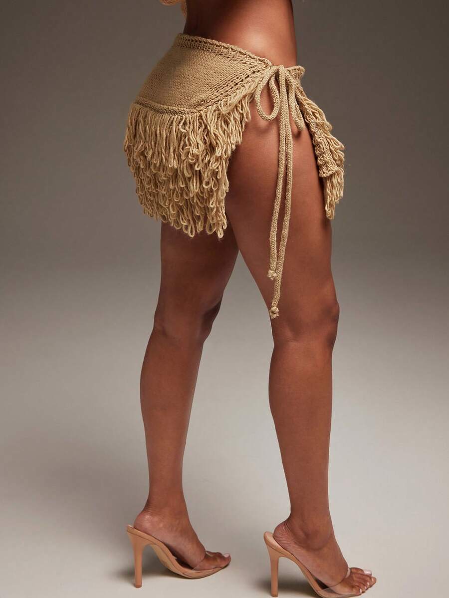 Denimoi 系带流苏细节毛衣迷你裙 - 棕色 - 查看 1