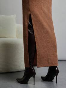 NYA SZN Matching Set (Top/Skirt) Top Mock Neck Tank Fitted Skirt High Rise Bodycon Side Slit Maxi Length Ribbed Knit Knitwear Special Occasion Event Brunch Date Night Out Concert Festival Ibiza Holiday Gyaru Fall Winter Statement Valentines Day Carnival Outfits For Women - Brown - View 4