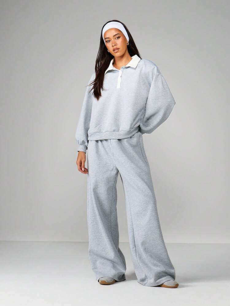 MISSGUIDED レディース スキューバポロスウェットシャツ & ワイドレッグパンツ 2点セットルームウェア トラックスーツ