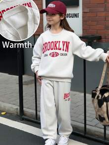 SHEIN 2件套休闲字母印花针织纯色宽松落肩长袖运动衫和阔腿运动裤套装 - 淺灰色 - 查看 16