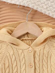 SHEIN Vintaside Kids 1pc Baby Boy Fashionable & Cute Hooded Cardigan With 3D Ear Design, Long Sleeve Top, Versatile For Spring, Autumn & Winter, Soft & Comfortable, Suitable For Daily Wear, Outings, Travel, Vacation, Home, Daycare, And Children's Play - Yellow - View 4