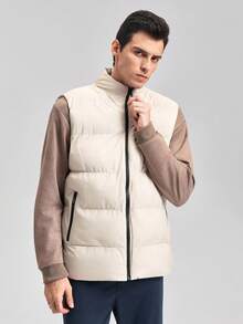Chaleco casual acolchado y grueso para hombre OFFICEAU, chaqueta sin mangas de ajuste holgado y versátil para el invierno y el otoño - Caqui - Ver 5