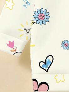 2 件套女孩秋冬时尚创意可爱卡通天使翅膀花心图案印花休闲保暖舒适服装，包括连帽运动衫和运动裤 - 彩色 - 查看 6