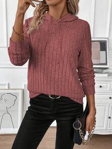 EMERY ROSE Áo nỉ dài tay thường ngày có mũ trùm đầu màu trơn - Màu Hoa hồng đỏ - Xem 1