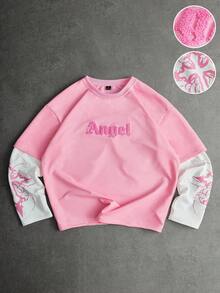 PAVTROS Manfinity Streetrush 男士街头风流行INS风3D立体翅膀刺绣T恤，适合户外音乐节、夜店、男友/老公礼物、周年纪念礼物、图案T恤、哥特风、街头服饰、保暖冬季、圣诞粉色系街头服饰 - 彩色 - 查看 4