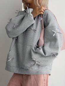 Dazy-Less 秋冬季宽松休闲街头风女式卫衣 - 灰色 - 查看 5