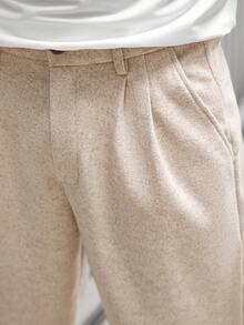 Manfinity CasualCool 1 Quần dài thường ngày trưởng thành dành cho nam, Kiểu quần âu rộng rãi, Vải dệt kim Polyester-Viscose màu be, Thời trang thường ngày, Đa năng khi đi làm, Quà tặng bạn trai/chồng, Quà tặng kỷ niệm Quần dài ống rộng dành cho nam Quần len ống loe - Màu be - Xem 5