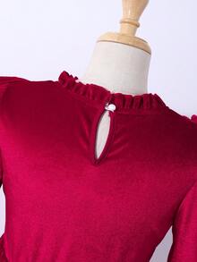 SHEIN Sparklyn Robe à manches longues élégante et polyvalente pour filles avec col en dentelle et décoration de nœud, convient pour les fêtes, les sorties, peut être associée à des vestes, gilets, manteaux - Rouge - Voir 6