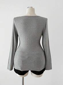 Sunspun Plus Size Vintage Punk Skull & Wing Print Long Sleeve T-Shirt, Autumn - Grey - View 2