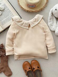 Blossori 女童法式优雅荷叶边领长袖T恤 - 杏色 - 查看 2