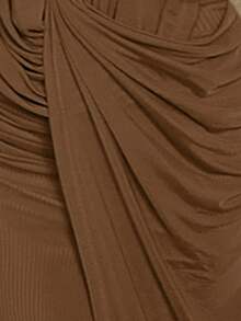 Aloruh Robe maille tricotée sans manches, décolleté plongeant sexy avec col drapé profond, couleur marron café