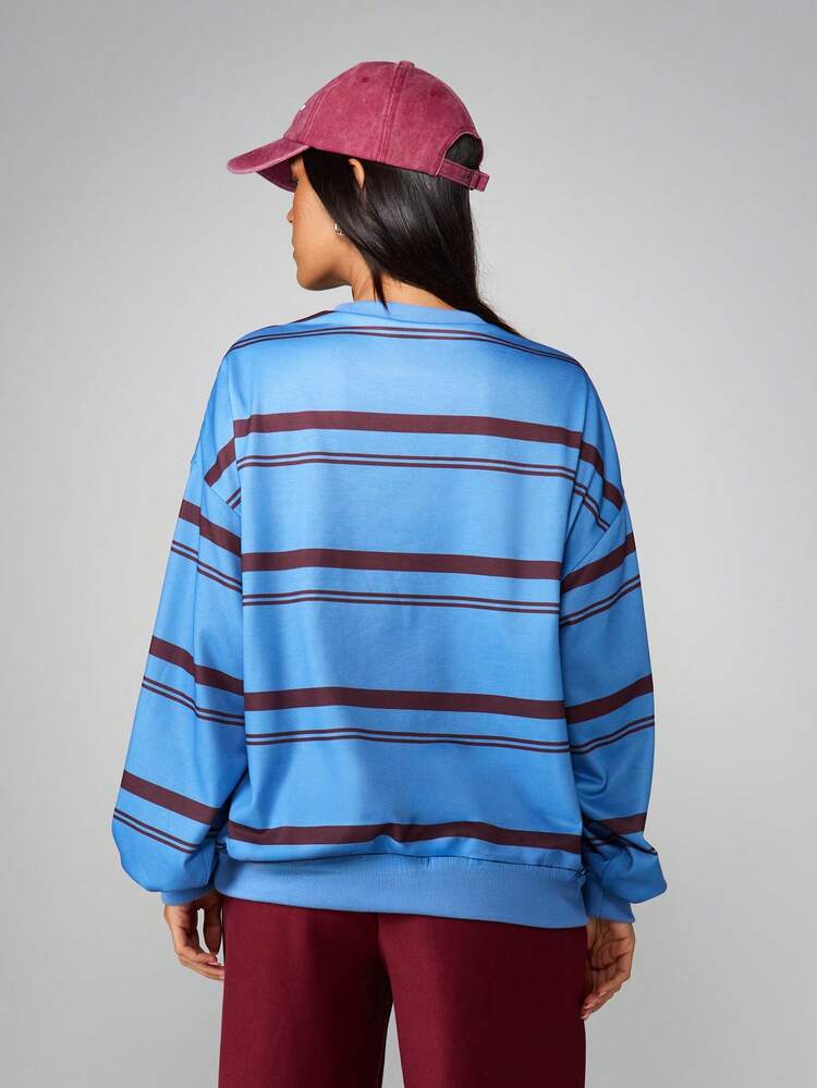 MISSGUIDED Horizontal Striped Long Sleeve Pullover Sweatshirt For Casual Everyday Wear And Layering