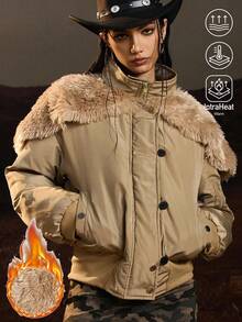 Easelle Furry Collar Elegant Women Padded Coat New Year Women Winter Clothes For Women  Brown Top Quilted And Thickened For Warmth And Comfort