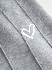 SHEIN 青少年女孩休闲街头风格褶皱 U 领长袖罗纹针织修身 T 恤和褶皱阔腿运动裤套装，适合居家、户外、学校，灰色 - 灰色 - 查看 5