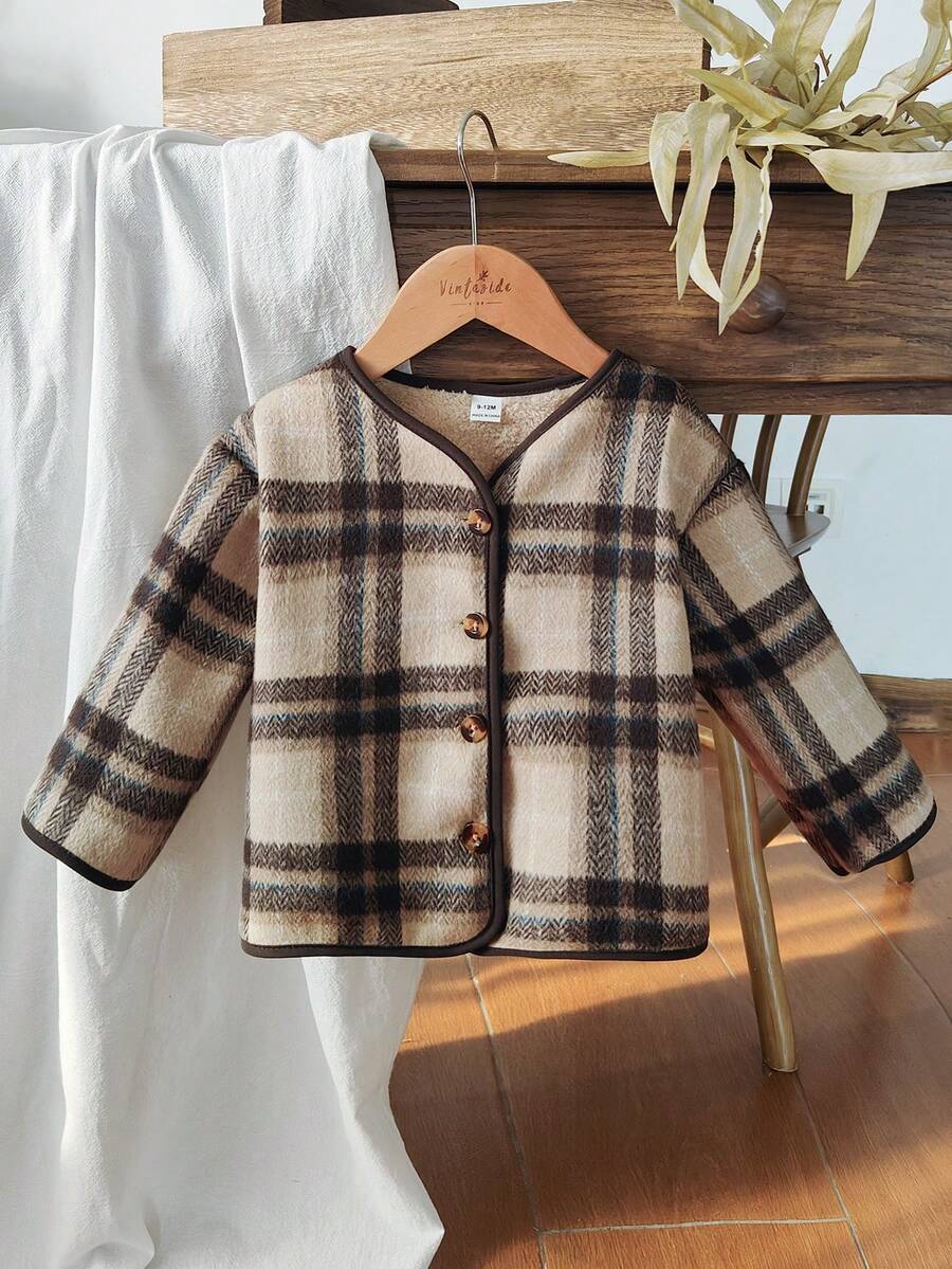 Vintaside Kids 1 件幼儿男童舒适休闲格子保暖内衬前拉链长袖夹克，百搭秋冬日常穿着 - 彩色 - 查看 1
