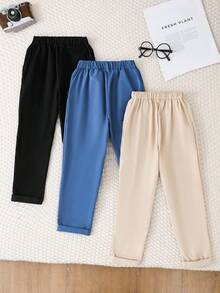 SHEIN Explorewe 3 件装年轻男孩休闲简约西装裤，适合日常休闲和户外场合 - 彩色 - 查看 2