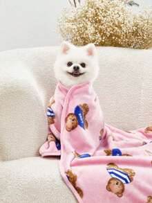 PETSIN Cute Pink Bear Printed Warm Pet Blanket - Pink - View 2