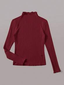 SHEIN EZwear 酒红色罗纹大码女式T恤 - 酒紅色 - 查看 3