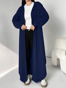 Al Najma Áo choàng Abaya Ả Rập dài có mũ trùm đầu, dây rút màu trơn thường ngày dành cho nữ, mùa xuân và mùa thu, Áo nỉ dài mặc thường ngày cho người Hồi giáo, Áo choàng Abaya, Thích hợp mặc hàng ngày/đến trường/du lịch - Màu xanh hải quân - Xem 8