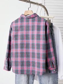 SHEIN 女童休闲时尚户外百搭格子长袖衬衫