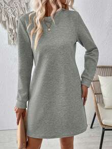 SHEIN LUNE Vestido de manga larga de unicolor casual, otoño - Gris - Ver 7