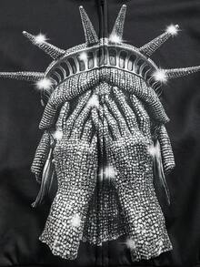 Bolty Rhinestone Sweatshirt Boy, Black Graphic Sweatshirts, Goth Sweatshirt Boy, Graphic Rhinestone Sweatshirt, Statue Of Liberty Sweatshirt, ' Choice Collection, Everyday Basic, Happy, Pastel Colors, Bikercore, Family Trip, Happy Days, I Love Mommy, I Love Daddy, Lovely Home, Cool, Streetstyle, Tween Boy Casual Cartoon Pattern Loose Fit Long Sleeve Sweatshirt, Thick For Autumn/Winter - Black - View 3