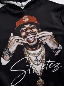 SHEIN Bộ 2 bộ quần áo thể thao thường ngày màu đen có mũ trùm đầu họa tiết graffiti và quần ống loe cho bé trai tuổi mới lớn, phù hợp cho trang phục trẻ em, bộ quần áo bé trai mới biết đi trở lại trường, phù hợp cho tiệc sinh nhật, tiệc tối, biểu diễn, đám cưới, lễ rửa tội, lễ khai giảng, hàng ngày, phù hợp để sử dụng hàng ngày, phù hợp để đi học, phù hợp để đi du lịch, phù hợp để chơi thể thao, phù hợp cho mùa xuân, mùa thu và mùa đông - Nhiều màu - Xem 5