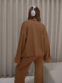 MUSERA Button Down Cuff Detail Boxy Fit Knit Cardigan Co-Ord Top Classy Cute Sexy Streetwear   Blancs Evening Party Elegant - Chocolate Brown - View 2