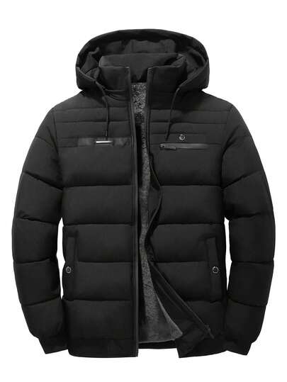 Manfinity Homme 男士保暖内衬纯色拉链抽绳连帽冬季长袖外套