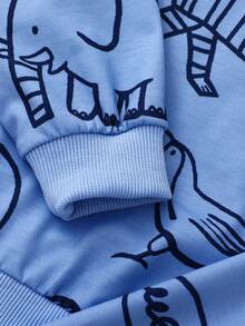 Playful Pals 男童秋季动物印花长袖运动衫和裤子套装 - 藍色 - 查看 6