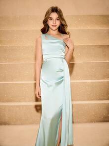 Váy dài bồng bềnh xẻ tà một bên vai thanh lịch cho bé gái tuổi mới lớn, thích hợp cho đám cưới, tiệc tối, sinh nhật, Giáng sinh, Halloween, trở lại trường, tốt nghiệp - màu xanh lá - Xem 7