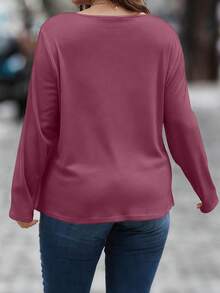 EMERY ROSE Áo thun tay dài cổ tròn nửa khóa kéo màu trơn cỡ lớn, thường ngày đa năng - Màu đỏ tím - Xem 2