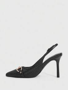 CUCCOO BIZCHIC Black PU & Gold Buckle Fashionable Sexy French Style Pointed Toe Backless Party/Date Pumps - Black - View 5