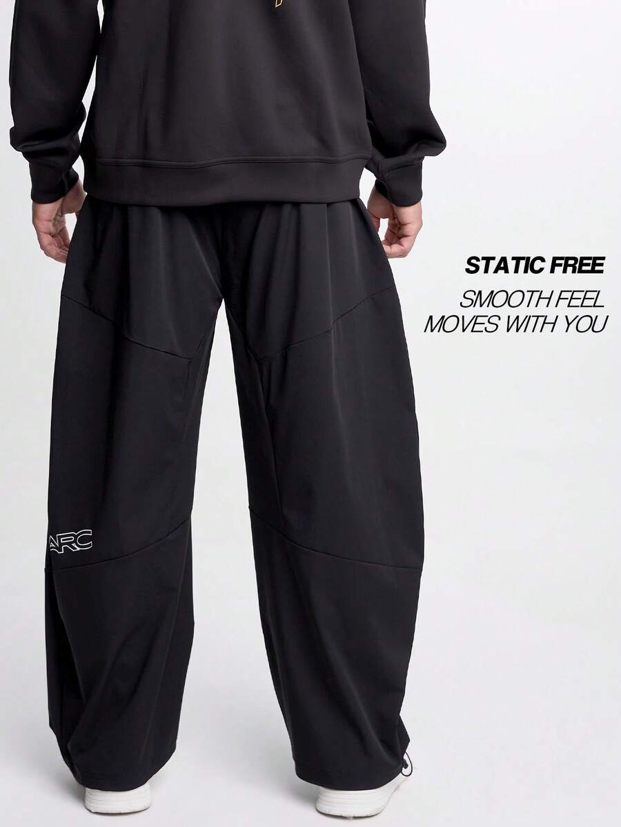 Men's Elastic Waist Pockets Wide Leg Loose Pants, Fall - Black - View 1