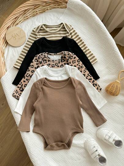 Nyfödd Baby Flicka Söt Casual Stickad Leopardtryck Långärmad Romper