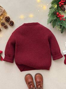 Blossori Young Girls' French Elegant Loose Pullover Sweater - Burgundy - View 2