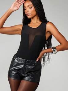 MISSGUIDED Mesh Panel Long Sleeve Bodysuit With Sheer Details For Nightlife And Club Occasions - Black - View 4