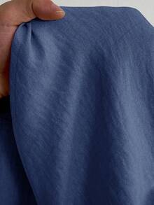 Maweii Bộ đồ đôi nữ cỡ lớn màu trơn gồm áo khoác cổ ve lật tay phồng và quần ống rộng, kiểu dáng thường ngày. - Màu xanh lam - Xem 5