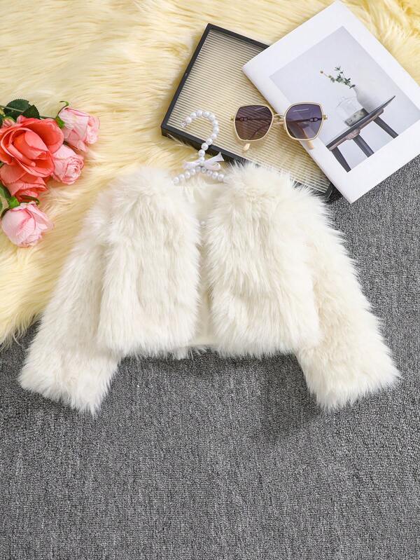 Chaqueta/chaleco de moda para niñas, con ribete de piel sintética rosa, elegante y casual para uso diario, chaleco tipo cárdigan abierto para otoño/invierno