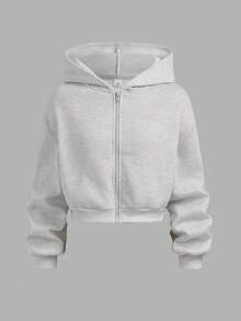 Girlism Conjunto casual de chica adolescente con sudadera con capucha de manga larga y cremallera de unicolor, top de tirantes de unicolor y pantalones de pierna ancha, otoño/invierno