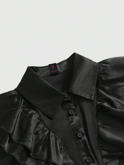 Goth Blouse en satin à volants style gothique pour femmes pour Halloween