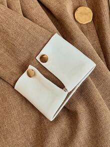 GlowEve 优雅撞色领腰褶短款连衣裙 - 卡其色 - 查看 4