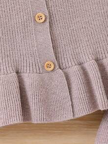 SHEIN Vintaside Kids Baby Girls Floral Lace Trim Cardigan Sweater & Knit Pants 2-Piece Set, Fashion Cute Outfit, Soft & Comfortable, Suitable For Spring, Autumn, Winter, Daily Wear, Outings, Travel, Vacation, Home, Daycare, Baby Girl Play Autumn And Winter Two Pieces Suit Cozy Pixies Baby Girl Set Baby Girl Knitted Outfits Baby Girl Warm Sets Light Purple Outfits For Babies