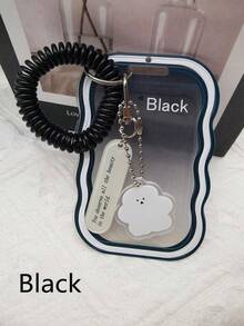 1pc Transparent Matte Style Soft Silicone Card Holder,Suitable For Student ID,Bus Card,Campus Card, Photo Paper,With Spring Keychain Hanging Pendant Back To School
